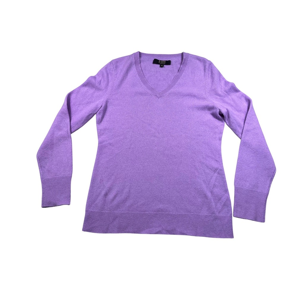 Alex Marie Womens M 100% Cashmere Sweater Purple Lavender V Neck Pullover